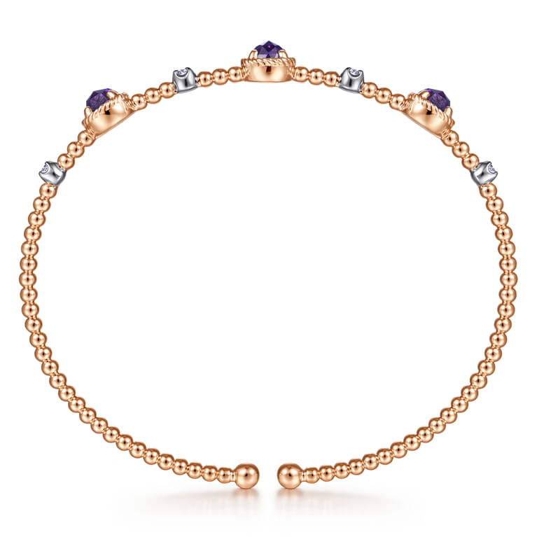 14K White-Rose Gold Amethyst and Diamond Station Bujukan Bangle - 0.11 ct - Shot 3