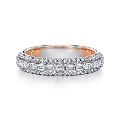 14K White-Rose Gold Baguette and Round Diamond Anniversary Band