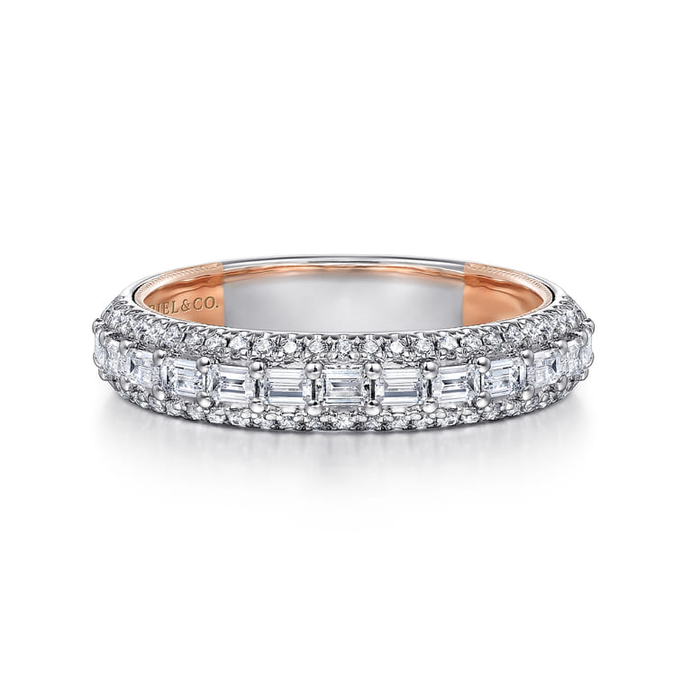 Fancy Wedding Ring in 14k White/Rose Gold with Baguette Natural Diamond at Gabriel & Co. - Shot 1