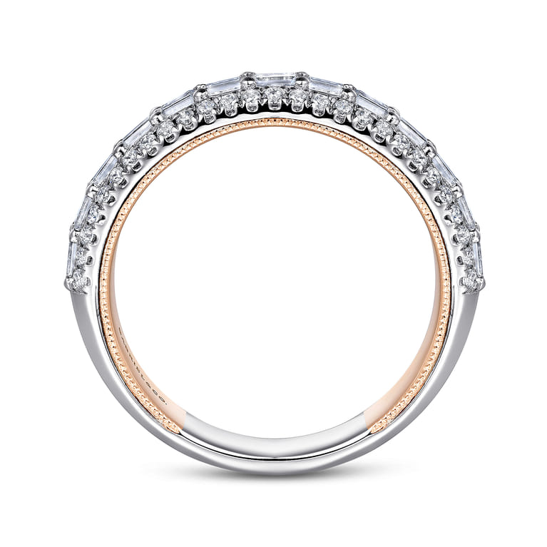 Fancy Wedding Ring in 14k White/Rose Gold with Baguette Natural Diamond at Gabriel & Co. - Shot 2