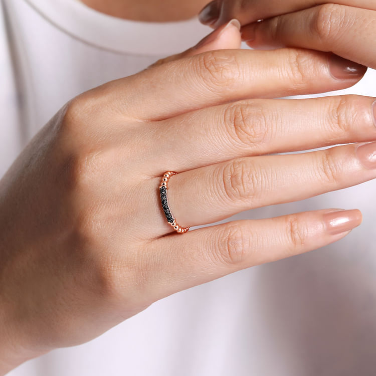 14K White-Rose Gold Black Diamond Bujukan Ring