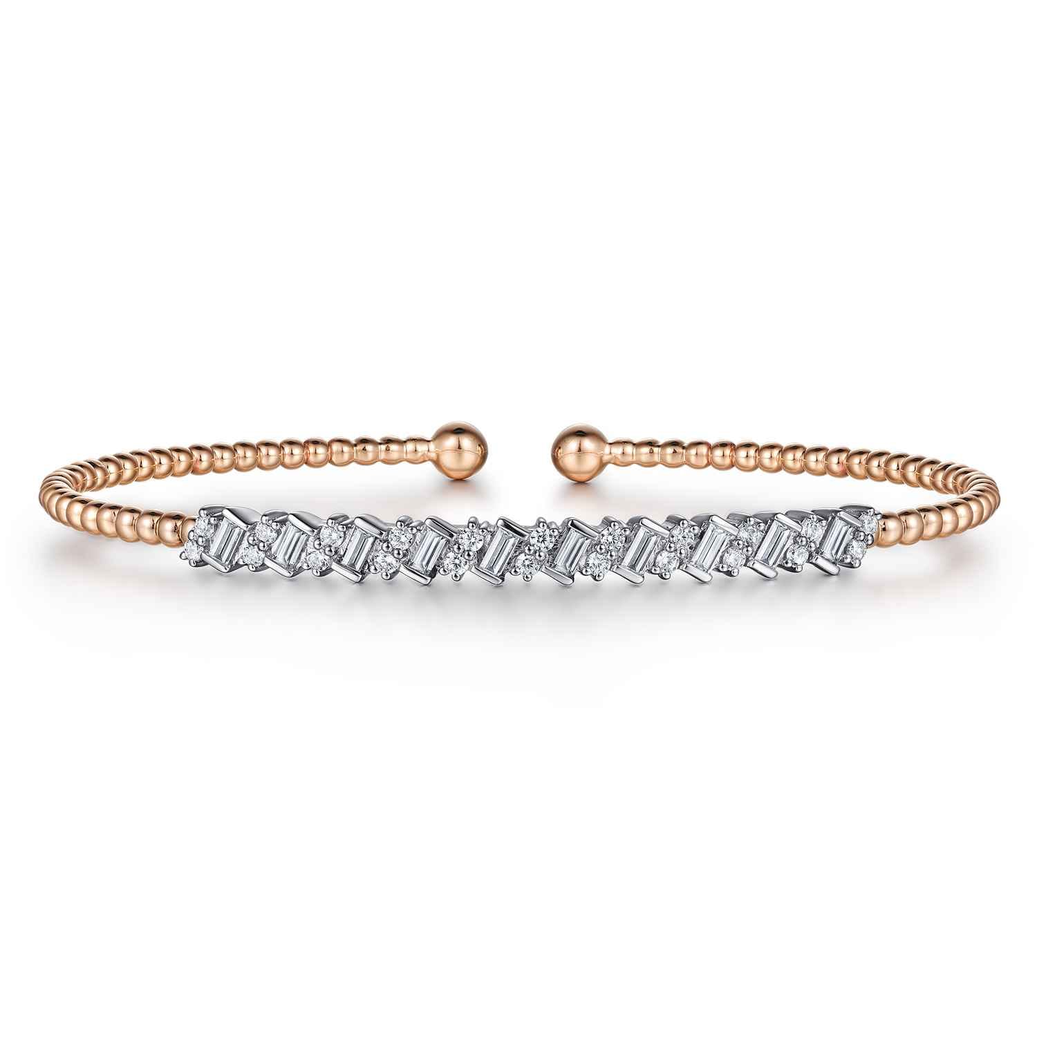 14K White-Rose Gold Bujukan Baguette Diamond Cuff Bracelet - 0.55 ct - Shot 1