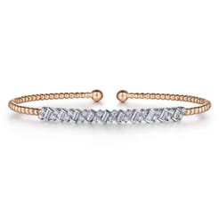 14K White-Rose Gold Bujukan Baguette Diamond Cuff Bracelet