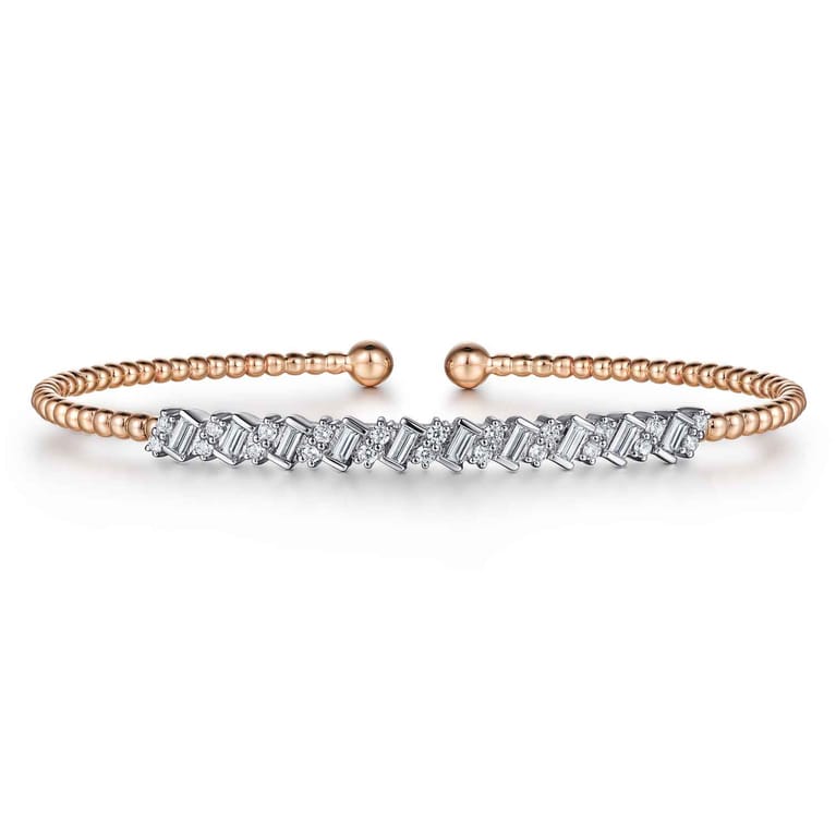 14K White-Rose Gold Bujukan Baguette Diamond Cuff Bracelet - 0.55 ct - Shot 1