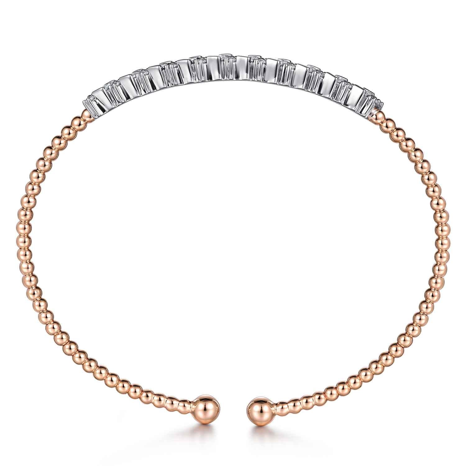 14K White-Rose Gold Bujukan Baguette Diamond Cuff Bracelet - 0.55 ct - Shot 3