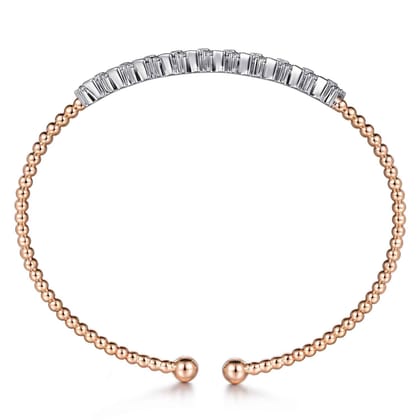14K White-Rose Gold Bujukan Baguette Diamond Cuff Bracelet