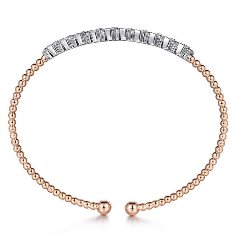 14K White-Rose Gold Bujukan Baguette Diamond Cuff Bracelet - 0.55 ct - Shot 3