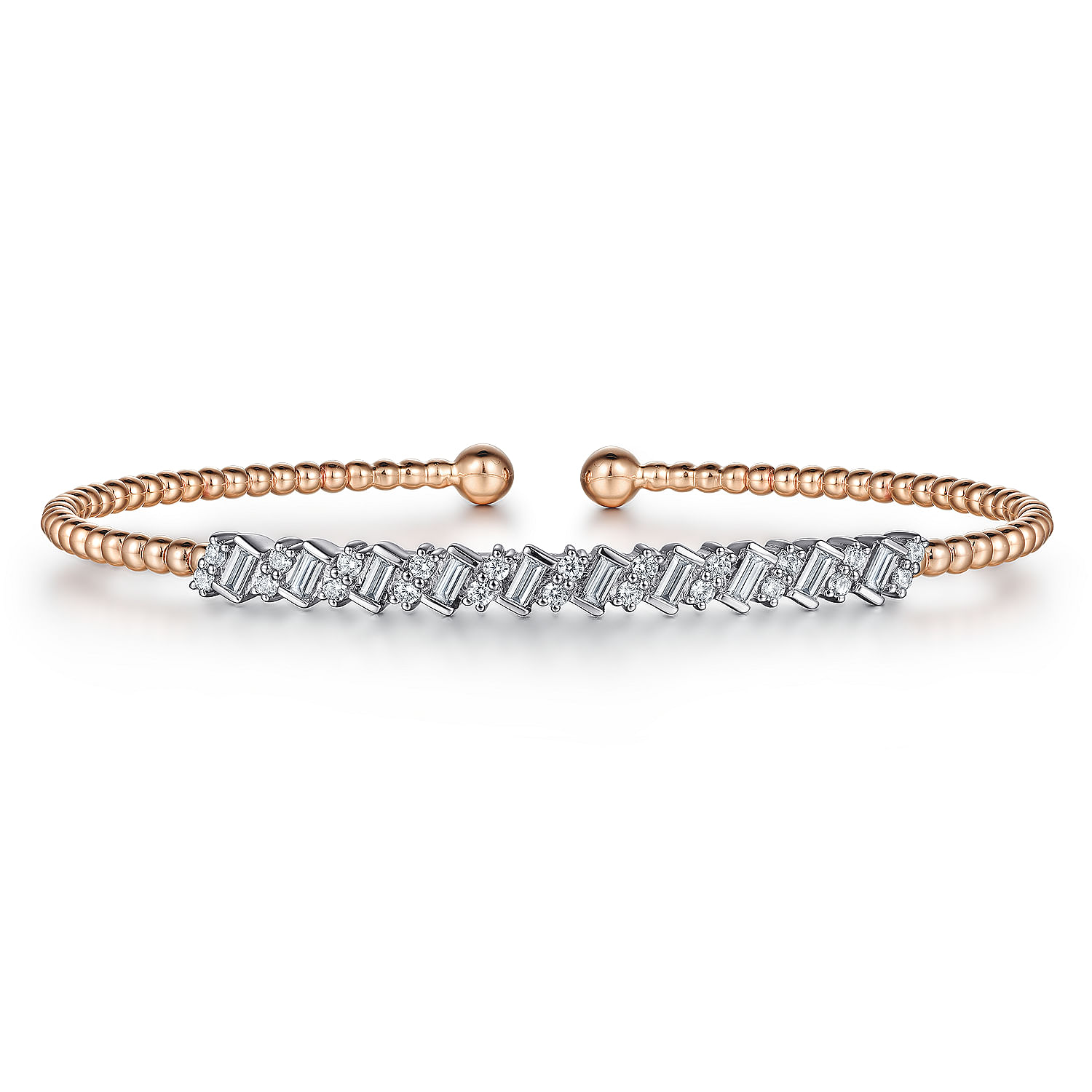 14K White-Rose Gold Bujukan Baguette Diamond Cuff Bracelet - 0.55 ct - Shot 1