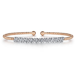 14K White-Rose Gold Bujukan Baguette Diamond Cuff Bracelet