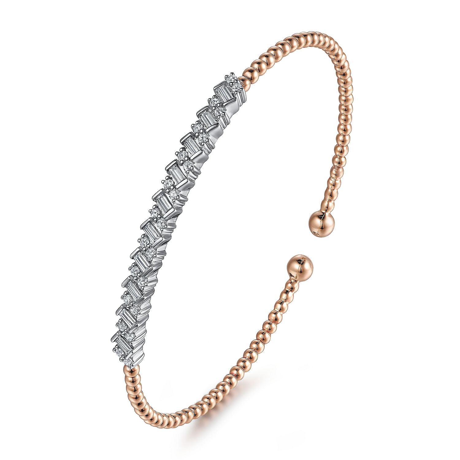 14K White-Rose Gold Bujukan Baguette Diamond Cuff Bracelet - 0.55 ct - Shot 2