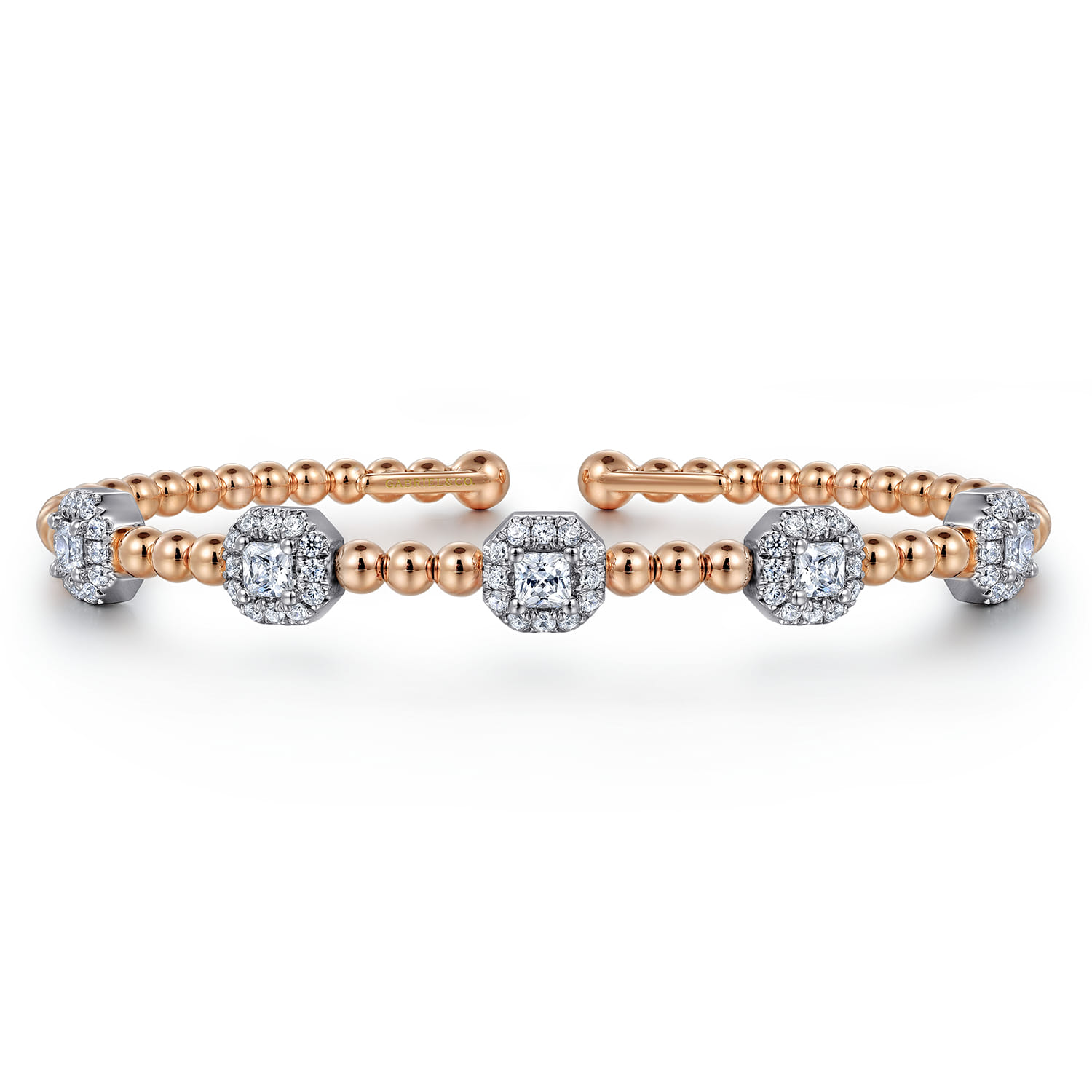 14K White-Rose Gold Bujukan Bangle With Diamond Stations - 1.45 ct - Shot 1