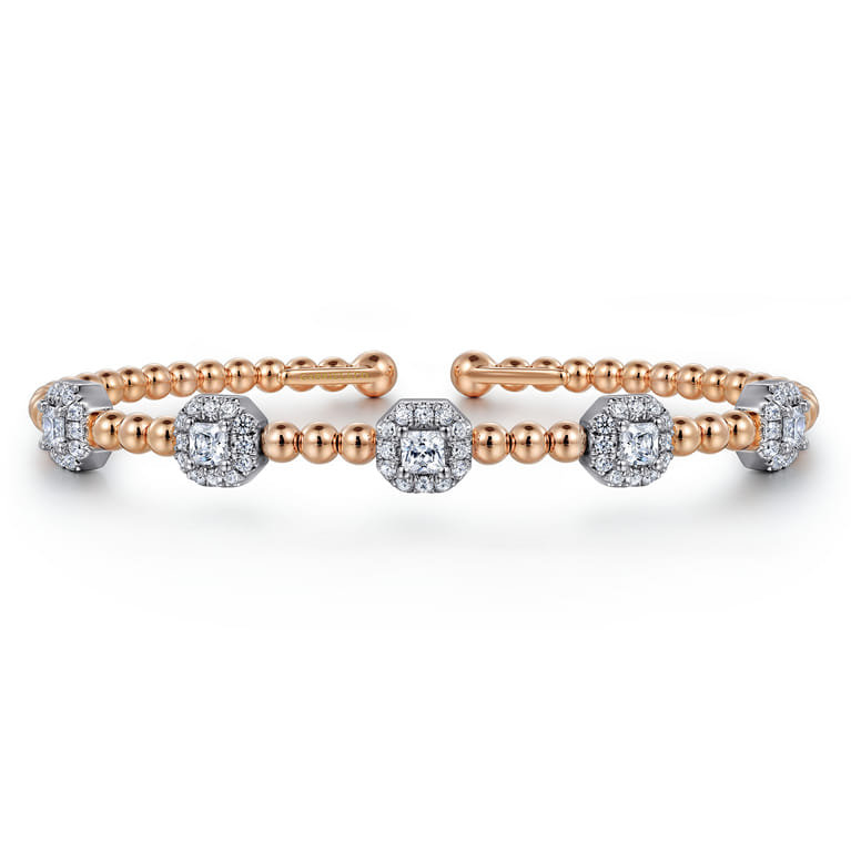 14K White-Rose Gold Bujukan Bangle With Diamond Stations - 1.45 ct - Shot 1