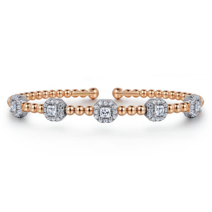 14K White-Rose Gold Bujukan Bangle with Diamond Stations