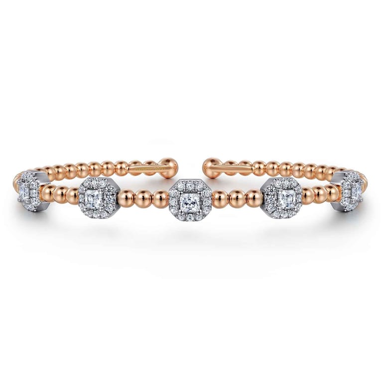 14K White-Rose Gold Bujukan Bangle with Diamond Stations - 1.45 ct - Shot 1