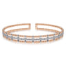 14K White-Rose Gold Bujukan Bead Cuff Bangle with Inner Diamond Channel - 0.35 ct