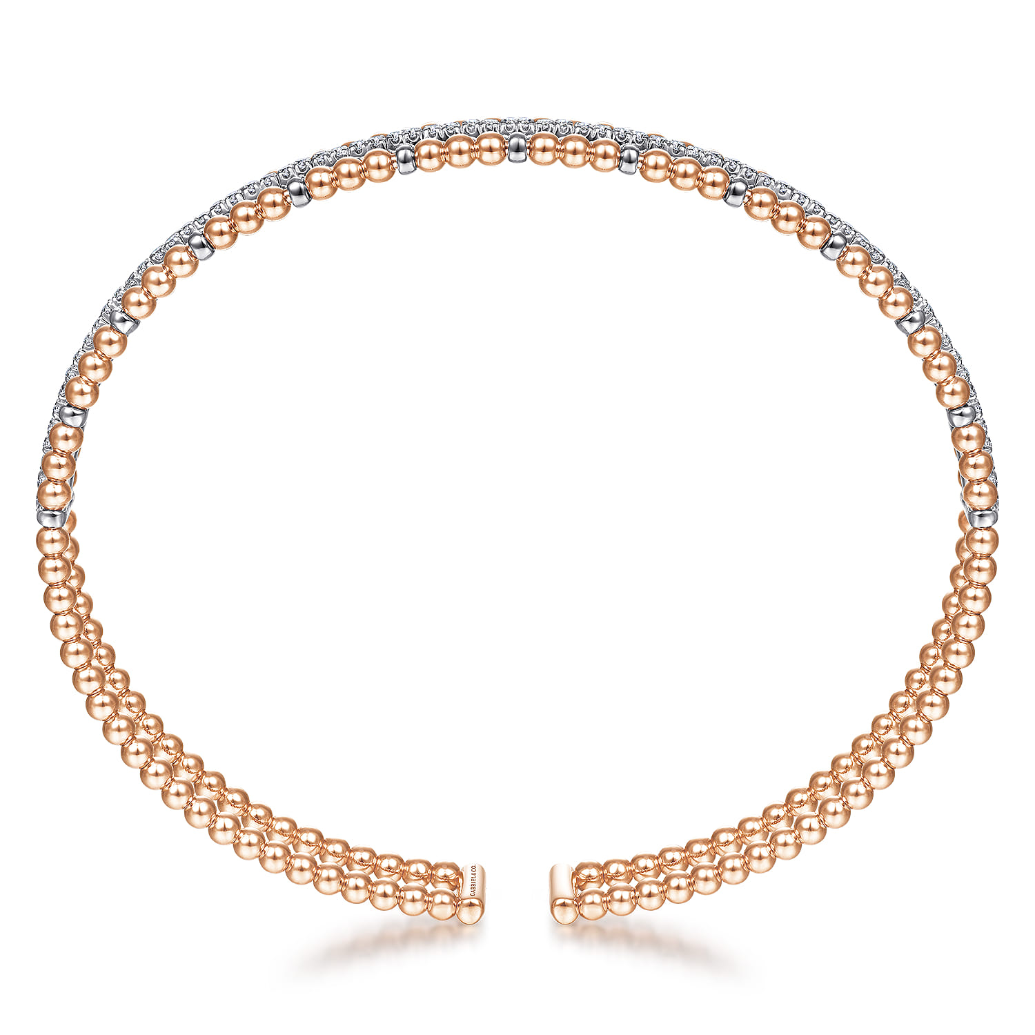 14K White-Rose Gold Bujukan Bead Cuff Bangle with Inner Diamond Channel - 0.35 ct - Shot 3