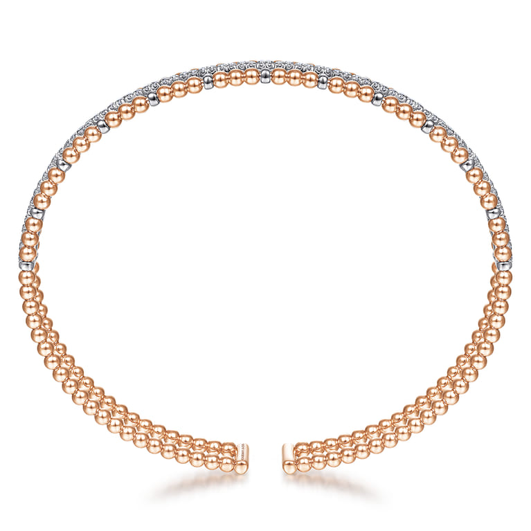 14K White-Rose Gold Bujukan Bead Cuff Bangle with Inner Diamond Channel - 0.35 ct - Shot 3