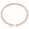14K White-Rose Gold Bujukan Bead Cuff Bangle with Inner Diamond Channel - 0.35 ct