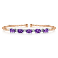 14K White-Rose Gold Bujukan Bead Cuff Bracelet with Amethyst and Diamond Stations