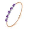 14K White-Rose Gold Bujukan Bead Cuff Bracelet with Amethyst and Diamond Stations - 0.2 ct