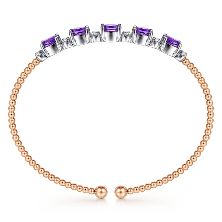14K White-Rose Gold Bujukan Bead Cuff Bracelet with Amethyst and Diamond Stations - 0.2 ct - Shot 3