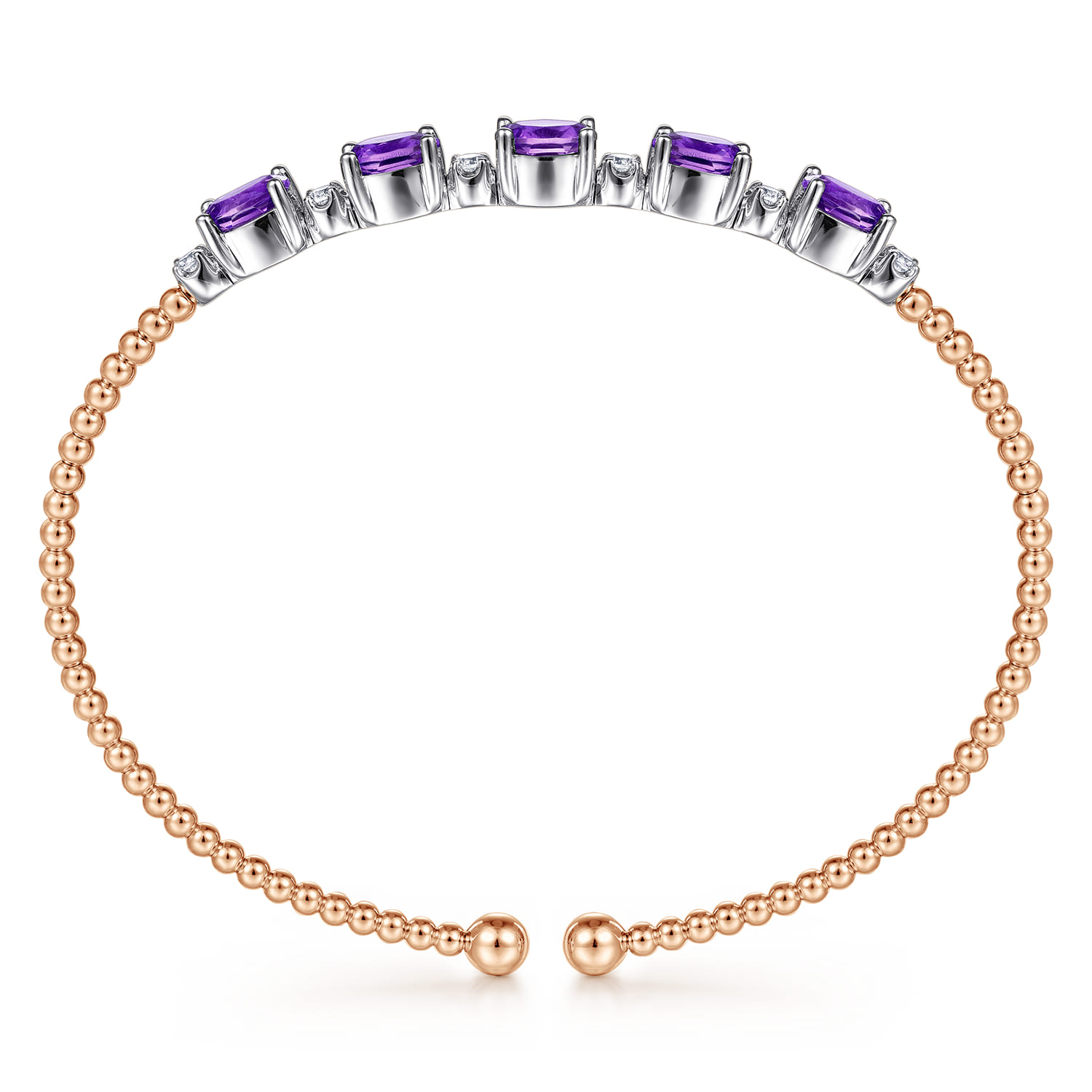 14K White-Rose Gold Bujukan Bead Cuff Bracelet with Amethyst and Diamond Stations - 0.2 ct - Shot 3