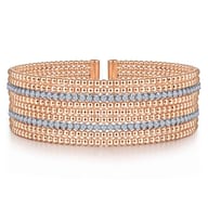 14K White-Rose Gold Bujukan Bead Cuff Bracelet with Diamond Channels