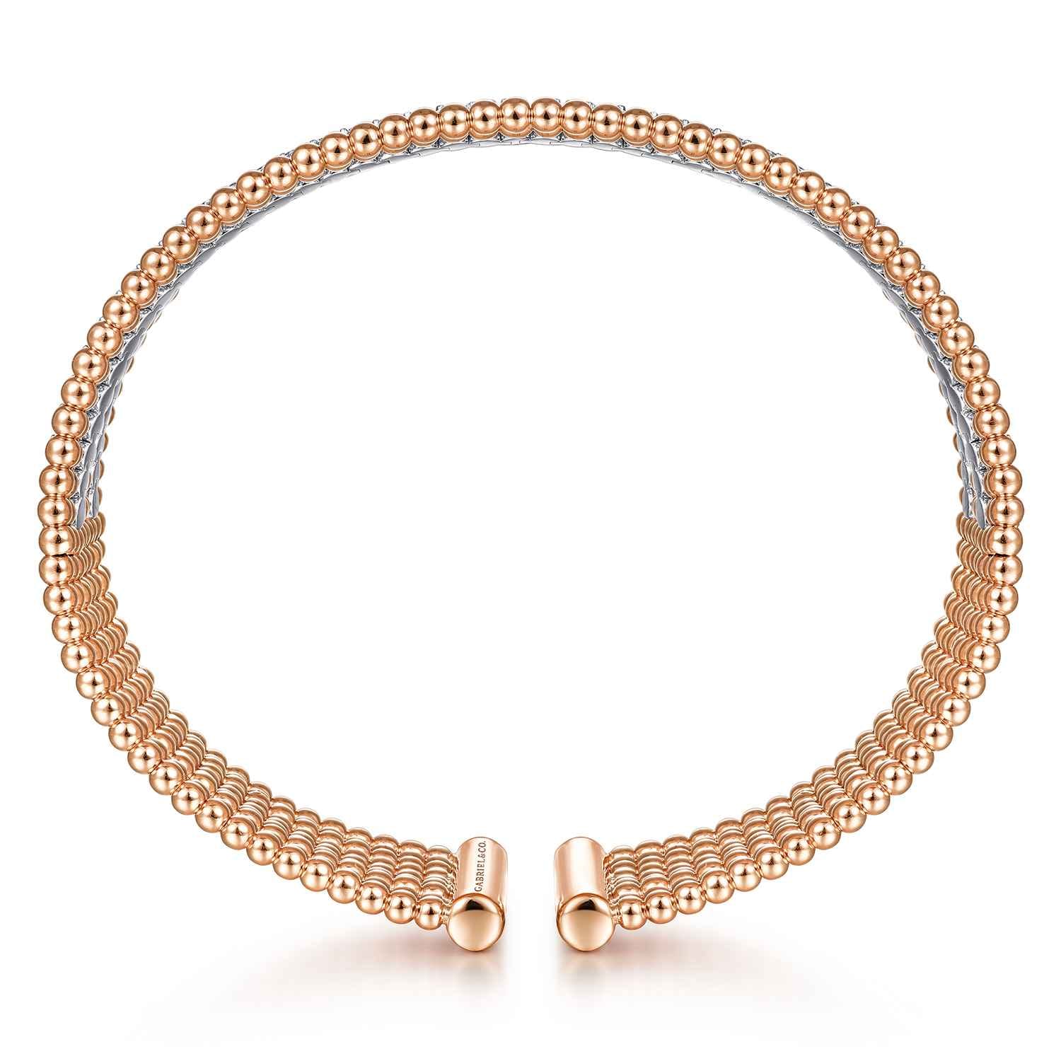 14K White-Rose Gold Bujukan Bead Cuff Bracelet with Diamond Channels - 1.28 ct - Shot 3