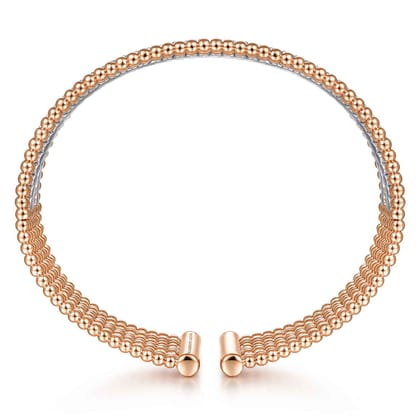 14K White-Rose Gold Bujukan Bead Cuff Bracelet with Diamond Channels