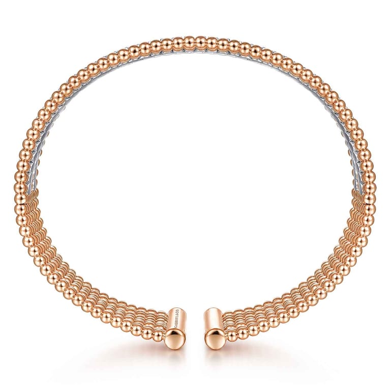 14K White-Rose Gold Bujukan Bead Cuff Bracelet with Diamond Channels - 1.28 ct - Shot 3