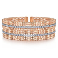 14K White-Rose Gold Bujukan Bead Cuff Bracelet with Diamond Channels