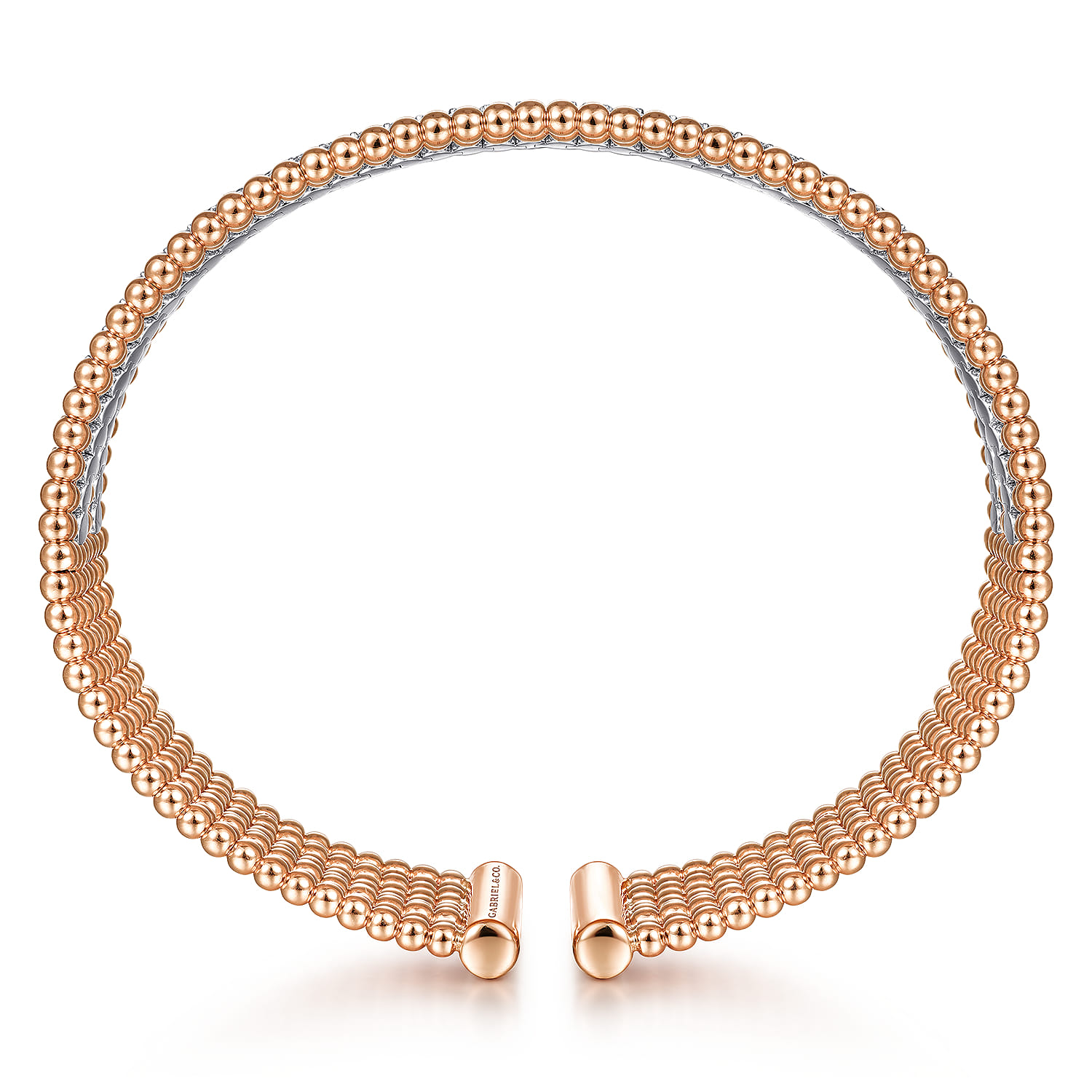 14K White-Rose Gold Bujukan Bead Cuff Bracelet with Diamond Channels - 1.3 ct - Shot 3