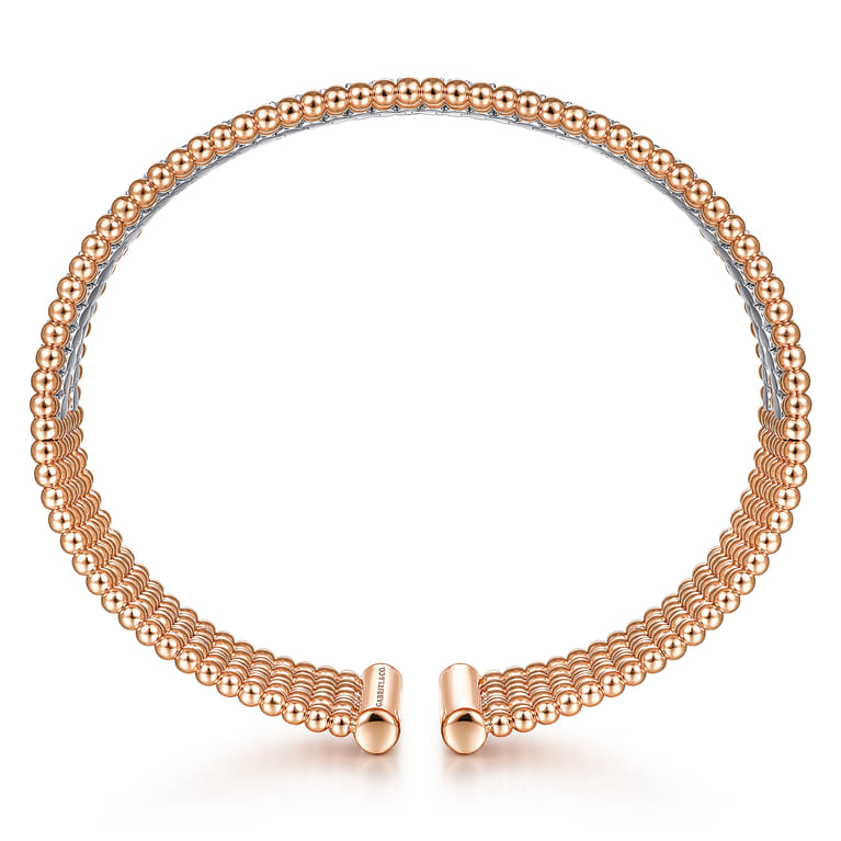 14K White-Rose Gold Bujukan Bead Cuff Bracelet with Diamond Channels - 1.3 ct - Shot 3