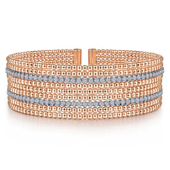 14K White-Rose Gold Bujukan Bead Cuff Bracelet with Diamond Channels
