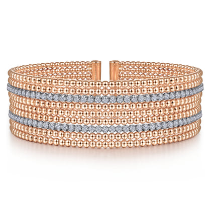 14K White-Rose Gold Bujukan Bead Cuff Bracelet with Diamond Channels