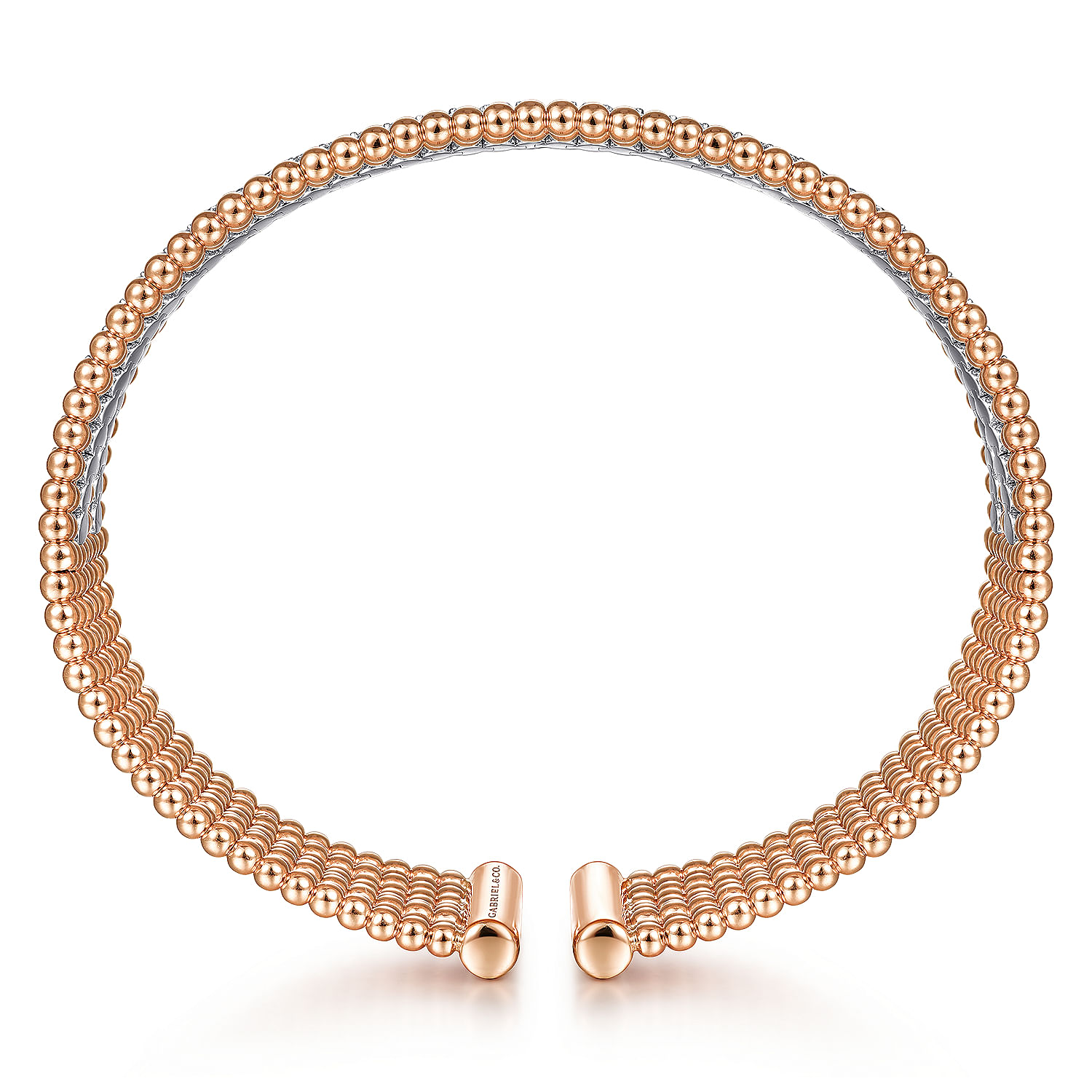 14K White-Rose Gold Bujukan Bead Cuff Bracelet with Diamond Channels - 1.35 ct - Shot 3