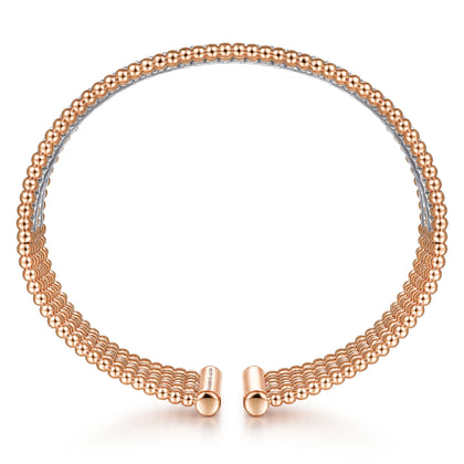 14K White-Rose Gold Bujukan Bead Cuff Bracelet with Diamond Channels