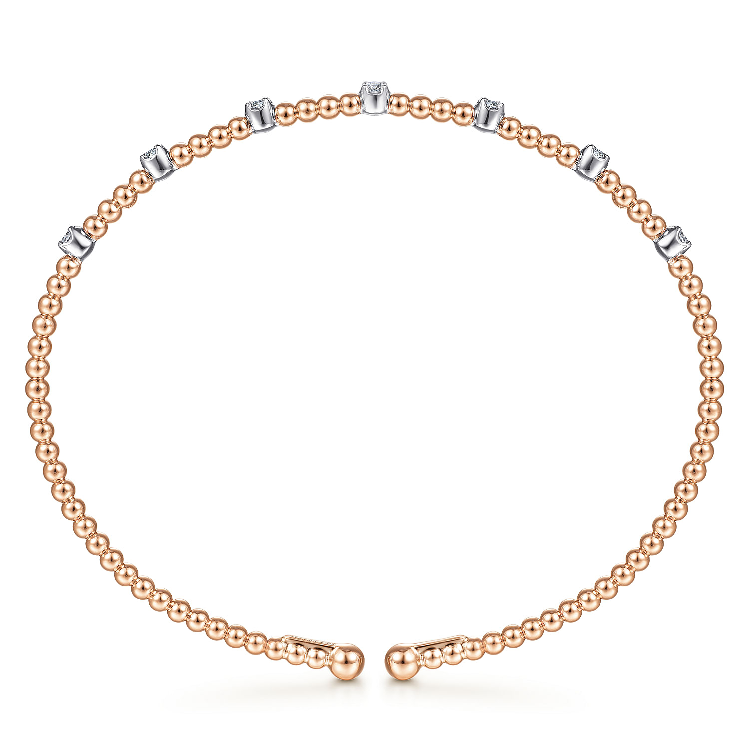 14K White-Rose Gold Bujukan Bead Cuff Bracelet with Diamond Stations - 0.21 ct - Shot 3