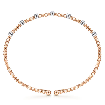 14K White-Rose Gold Bujukan Bead Cuff Bracelet with Diamond Stations