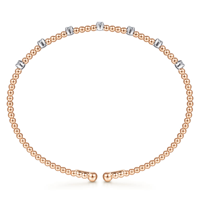 14K White-Rose Gold Bujukan Bead Cuff Bracelet with Diamond Stations - 0.21 ct - Shot 3