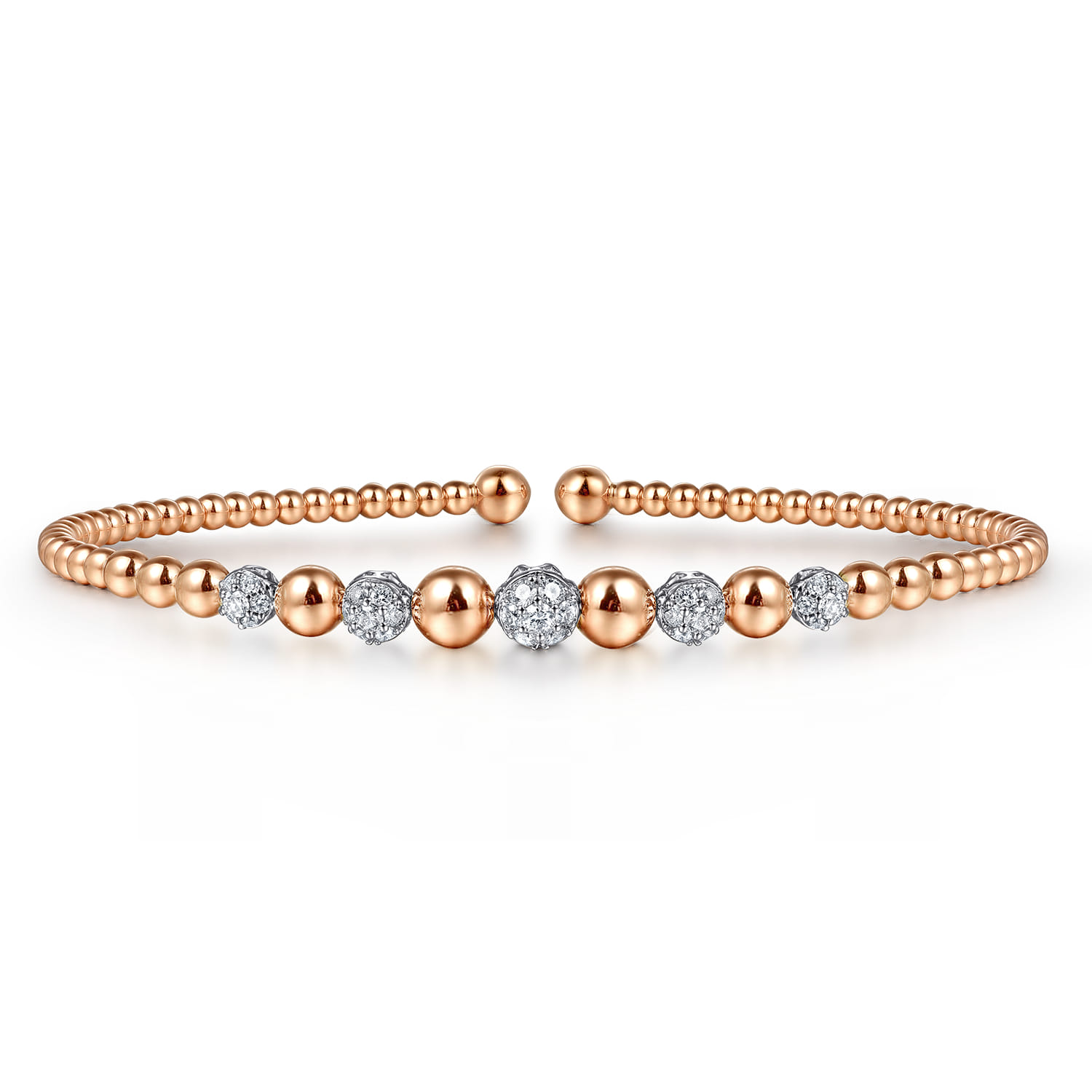 14K White-Rose Gold Bujukan Bead Cuff Bracelet with Pave Diamond Stations - 0.35 ct - Shot 1