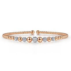 14K White-Rose Gold Bujukan Bead Cuff Bracelet with Pavé Diamond Stations
