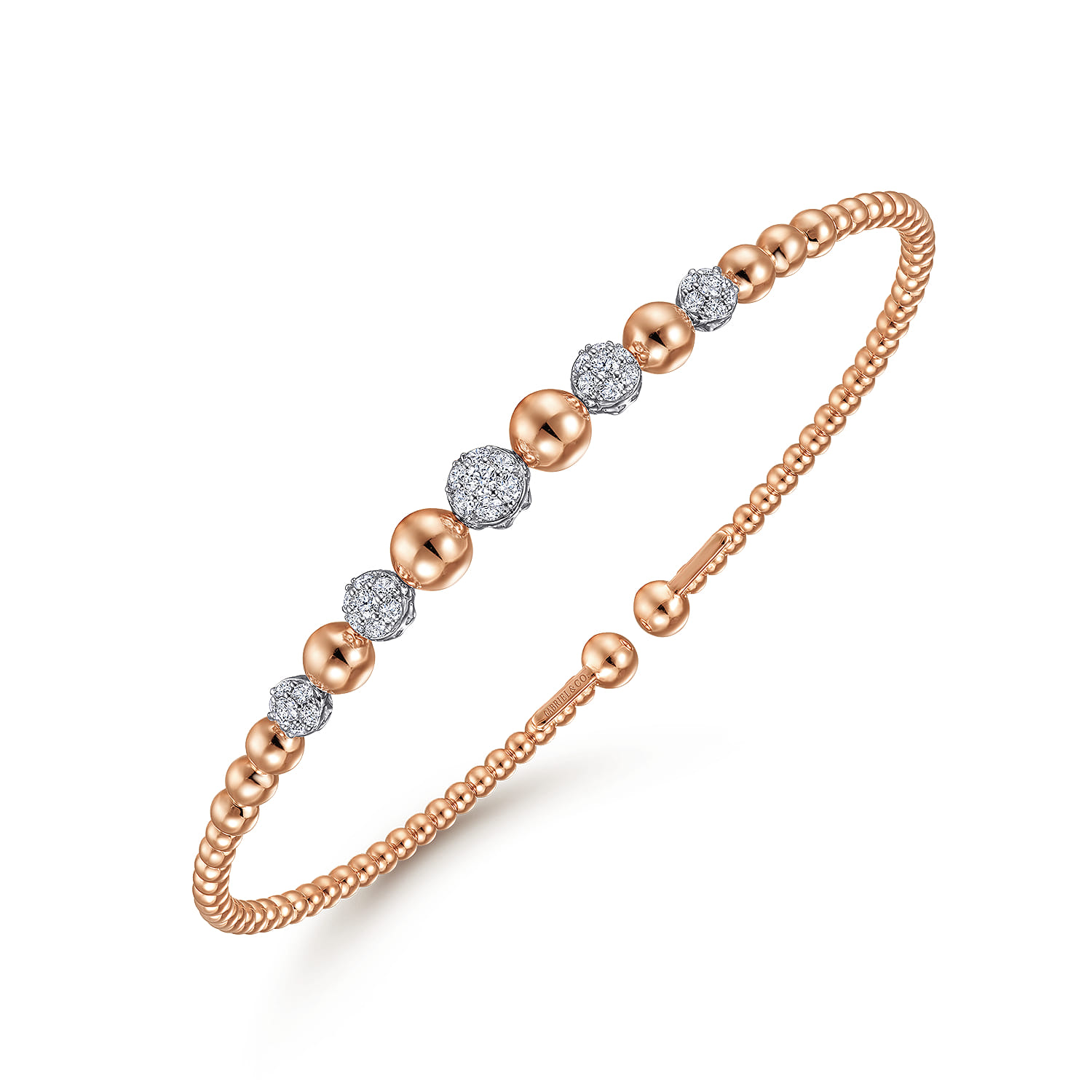 14K White-Rose Gold Bujukan Bead Cuff Bracelet with Pave Diamond Stations - 0.35 ct - Shot 2