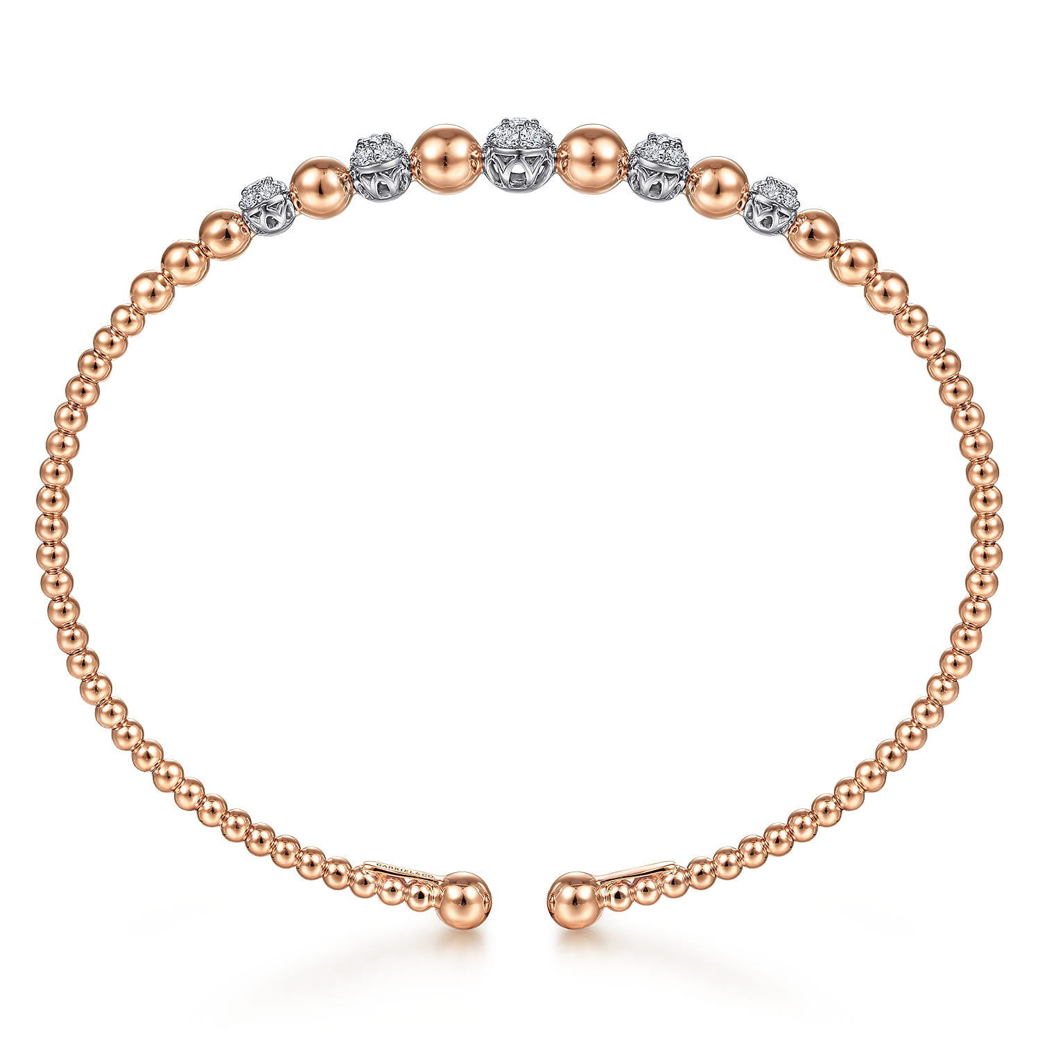 14K White-Rose Gold Bujukan Bead Cuff Bracelet with Pave Diamond Stations - 0.35 ct - Shot 3