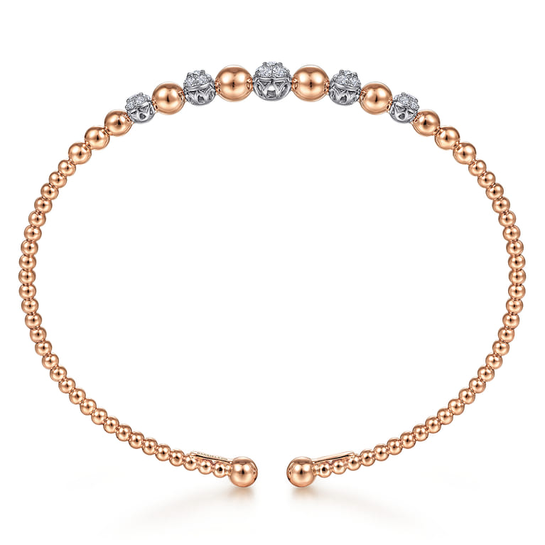 14K White-Rose Gold Bujukan Bead Cuff Bracelet with Pave Diamond Stations - 0.35 ct - Shot 3
