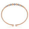 14K White-Rose Gold Bujukan Bead Cuff Bracelet with Pave Diamond Stations - 0.35 ct