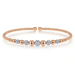 14K White-Rose Gold Bujukan Bead Cuff Bracelet with Pave Diamond Stations