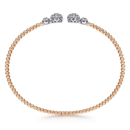 14K White Rose Gold Bujukan Bead Split Cuff with Round Diamond Pav¿ª Caps