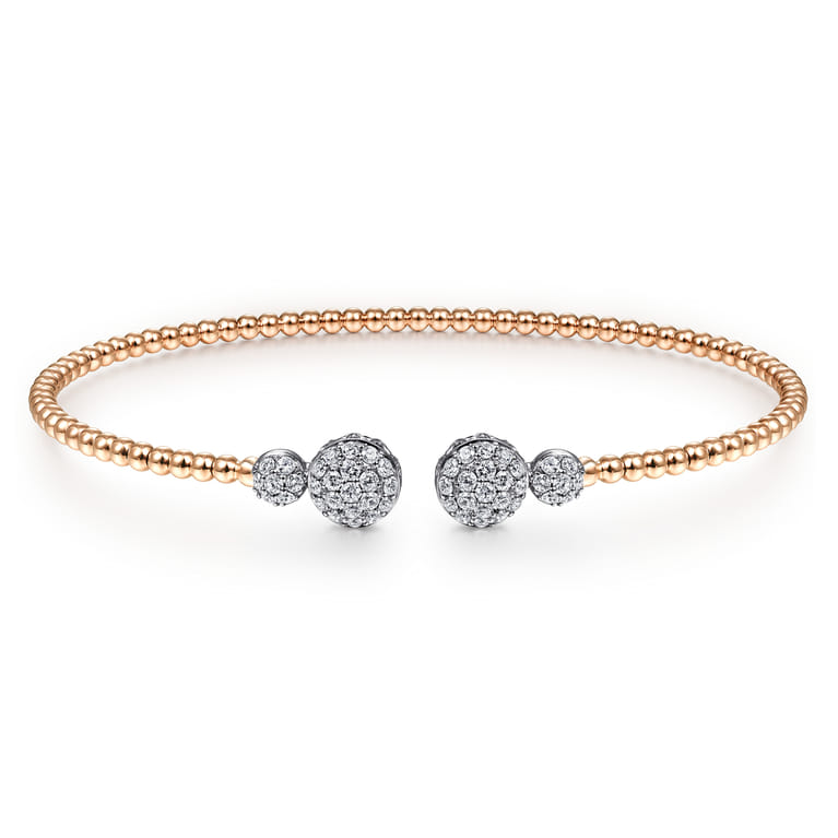 14K White Rose Gold Bujukan Bead Split Cuff with Round Diamond Pav¿ª Caps - 0.46 ct - Shot 1