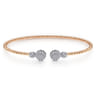 14K White Rose Gold Bujukan Bead Split Cuff with Round Diamond Pav¿ª Caps - 0.46 ct